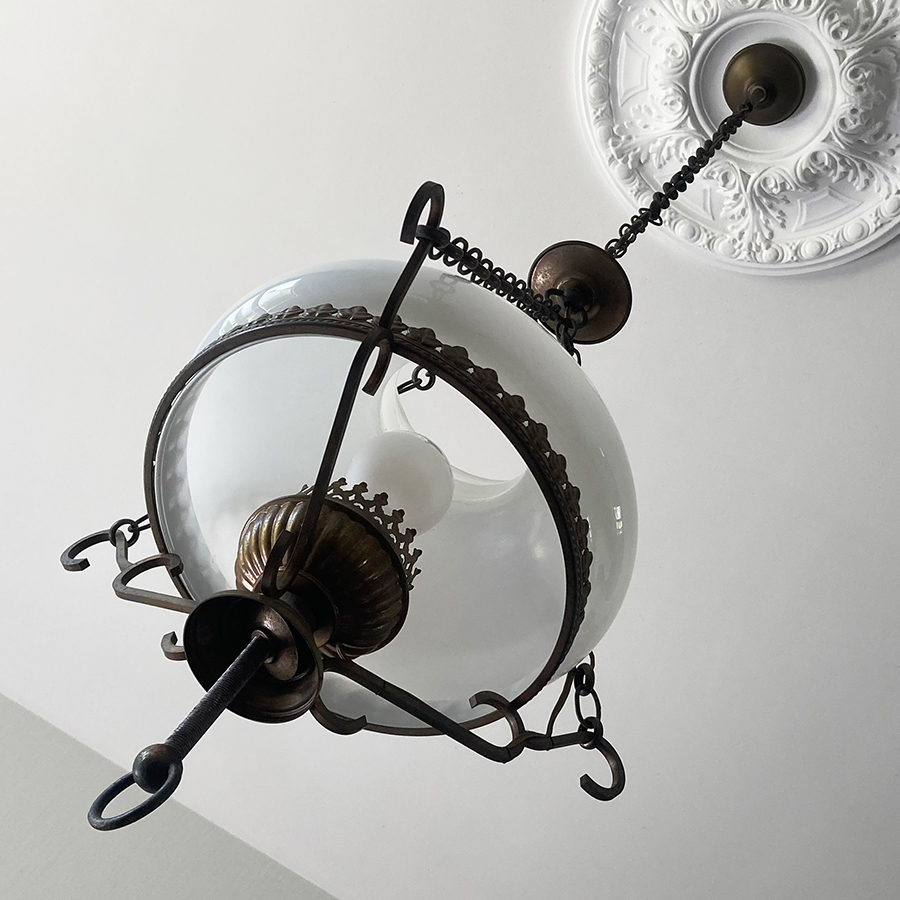 Suspension vasque opaline jaune Art déco 1930s